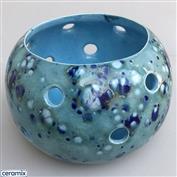 STLC0006-Turquoise String or Tea Light Candle Holder 13cm Diameter x 10cm High