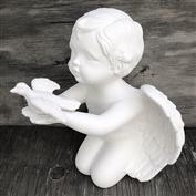 S3504-Cherub with Uplifted Arms & Dove in Hand 25cm